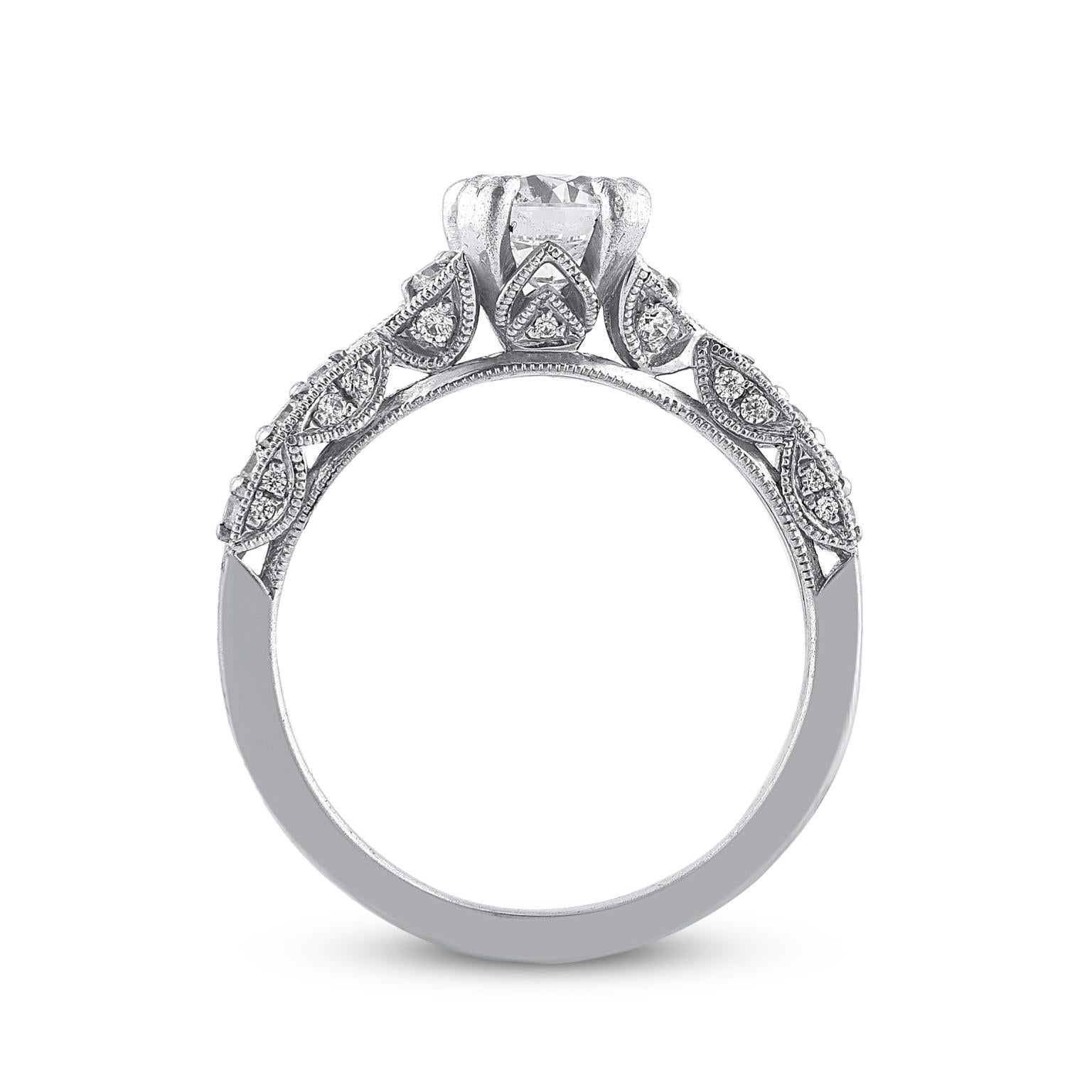 Women's TJD 1.25 Carat Natural Round Cut Diamond 14 Karat White Gold Wedding Ring For Sale