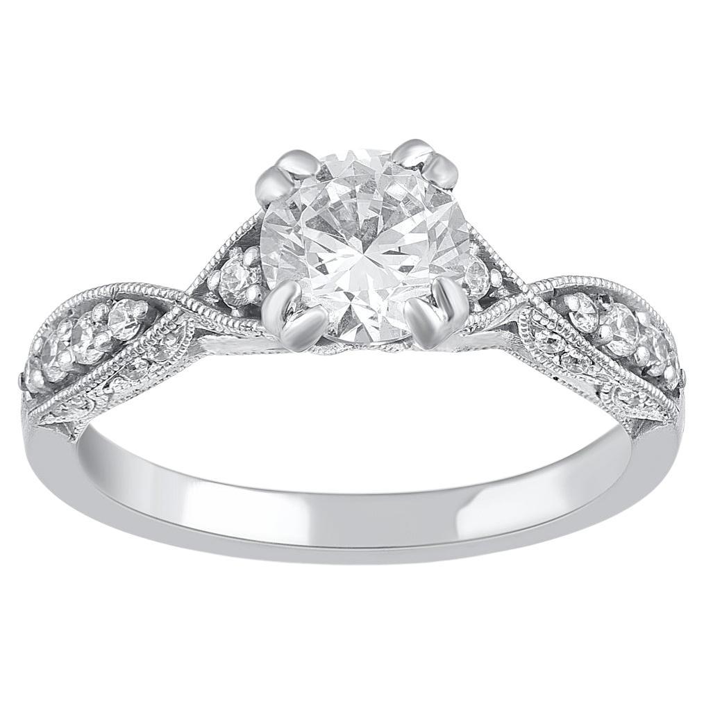 Bague de mariage en or blanc 14 carats avec diamants naturels taille ronde de 1,25 carat TJD en vente