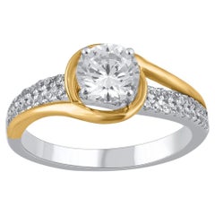 TJD 1.25 Carat Natural Round Cut Diamond 14KT Two Tone Gold Bypass Ring