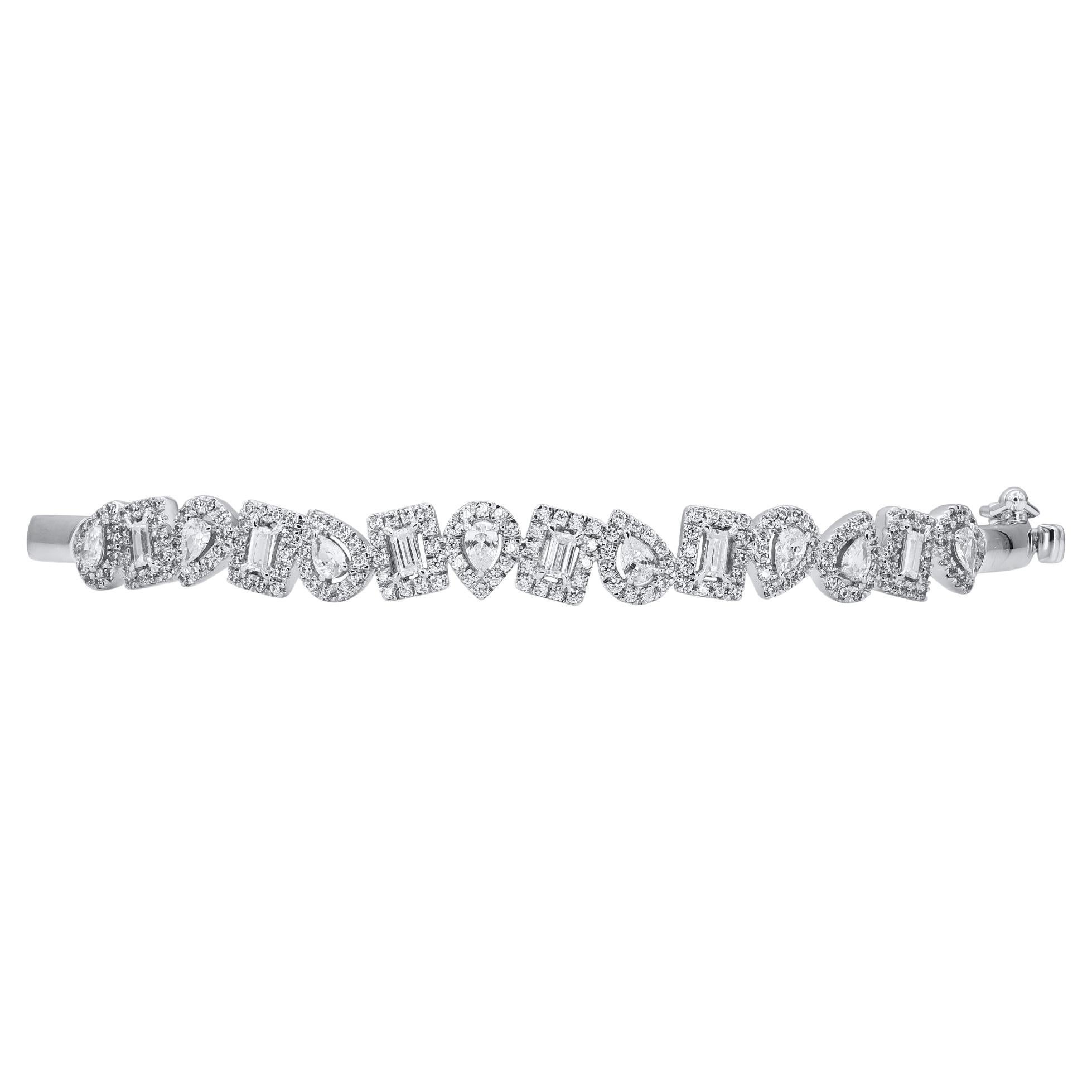 TJD 1.25 Carat Pear & Baguette Diamond Bangle Bracelet in 14 KT White Gold