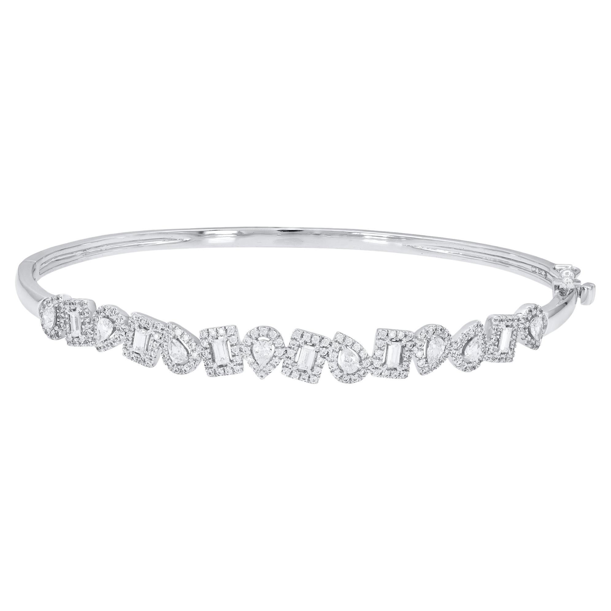 TJD 1.25 Carat Pear & Baguette Diamond Bangle Bracelet in 18 KT White Gold