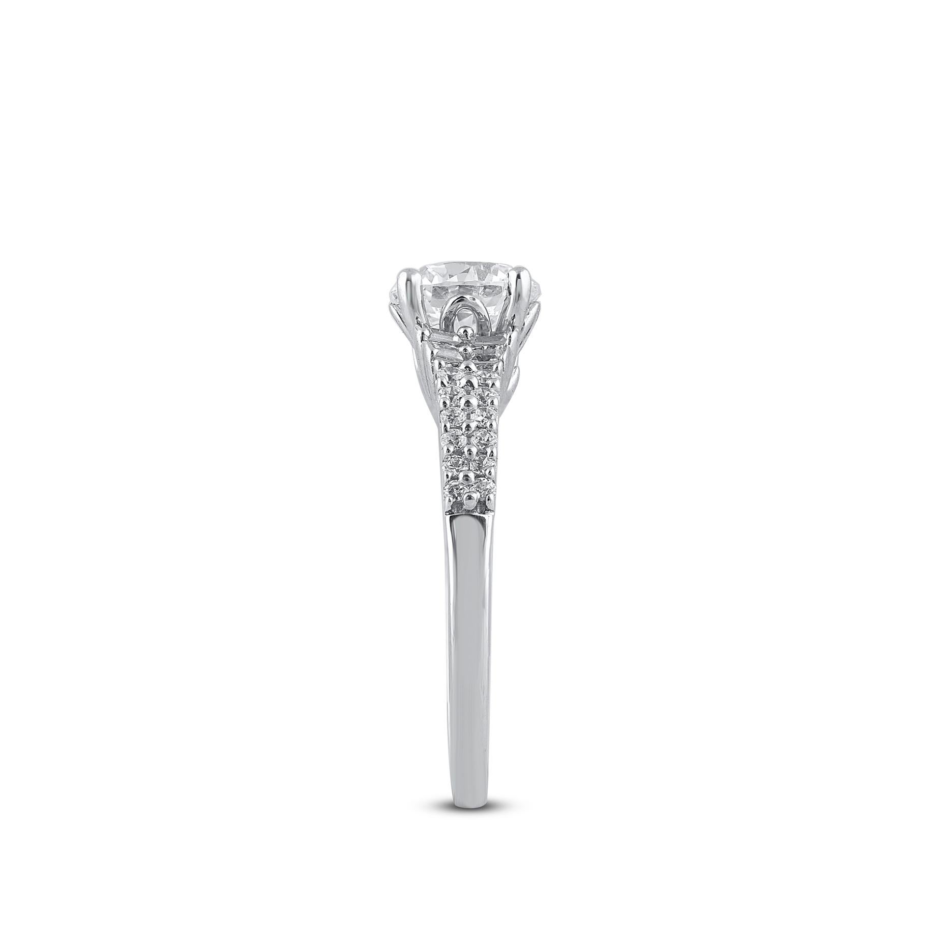 Taglio misto TJD Anello di fidanzamento in oro bianco 14 carati con diamante rotondo e taglio baguette da 1,25 carati in vendita