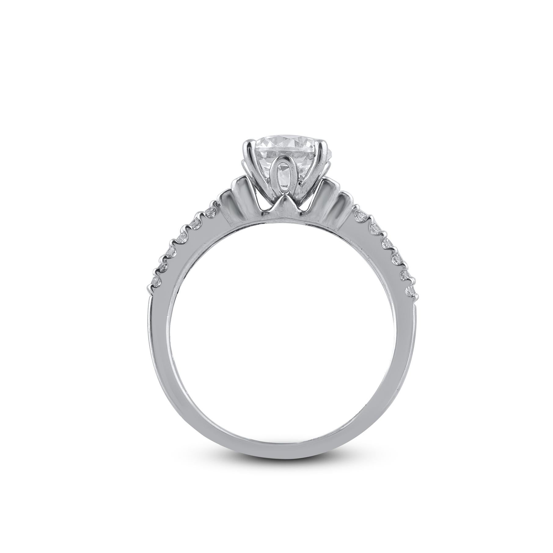 TJD Anello di fidanzamento in oro bianco 14 carati con diamante rotondo e taglio baguette da 1,25 carati In condizioni Nuovo in vendita a New York, NY
