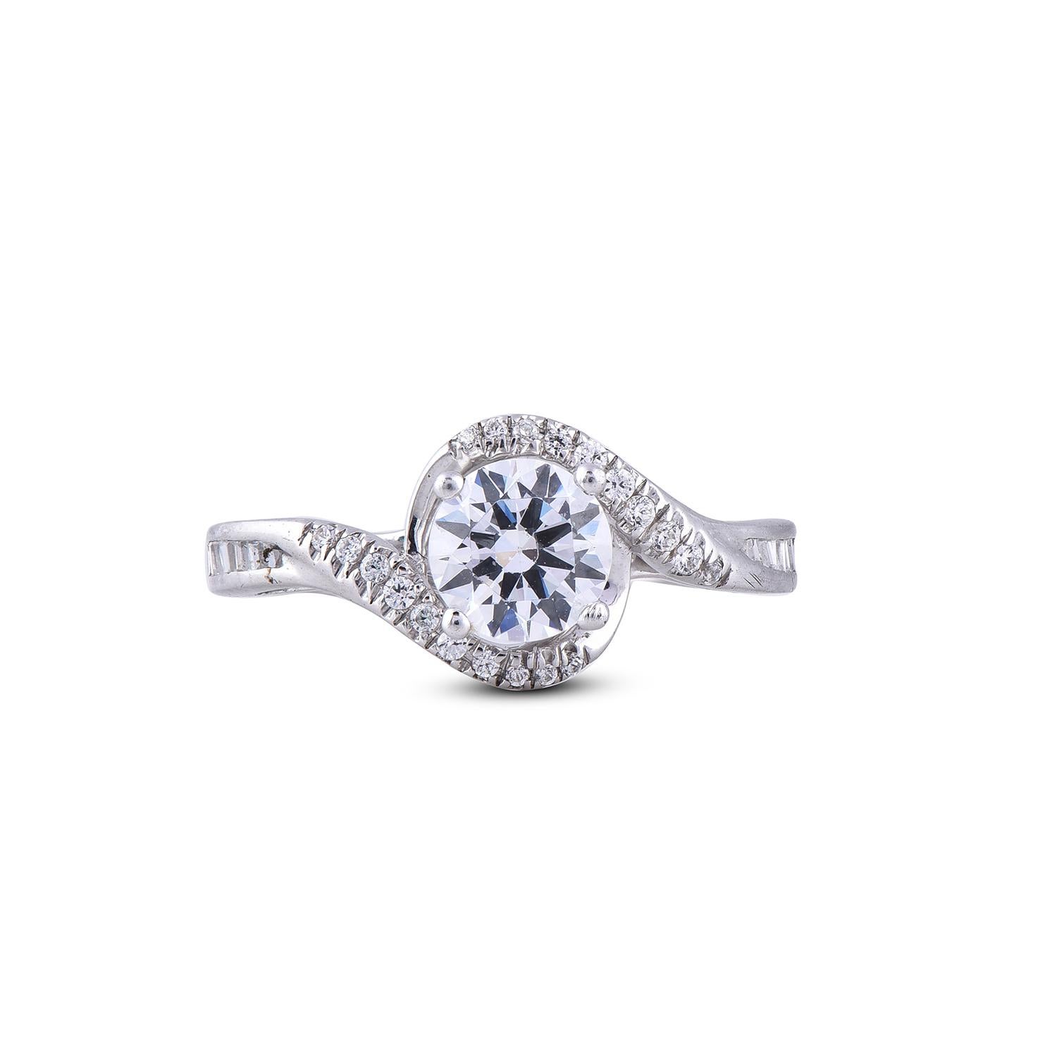 Truly exquisite, this entangled design 14KT white gold diamond engagement band ring is sure to be admired for the inherent classic beauty and elegance within its design. These diamond ring are studded with 37 single cut, brilliant cut round diamonds