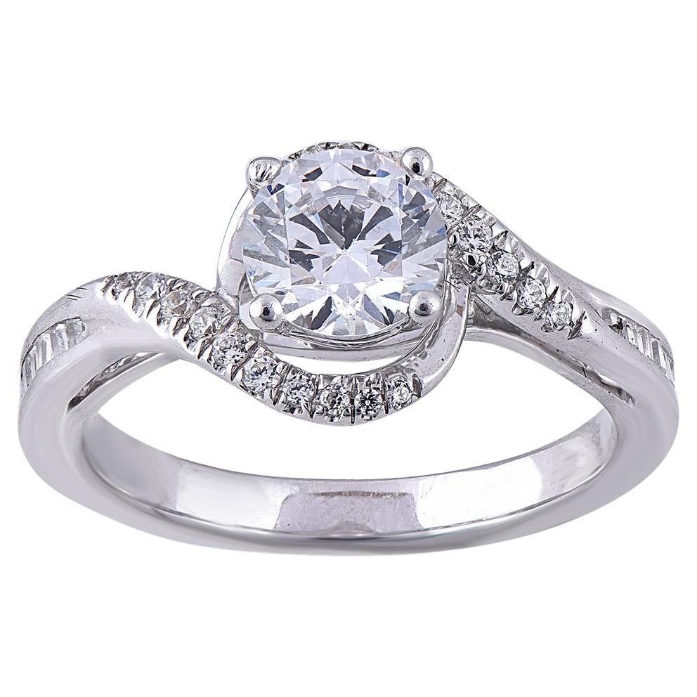 TJD 1.25 Carat Round & Baguette Diamond 14KT Gold Entangled Engagement Ring For Sale