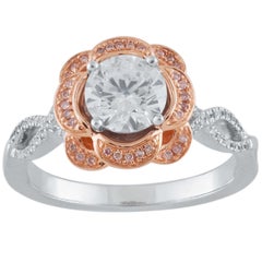 TJD 1,25Ct Nat. Bague de fiançailles à tige torsadée bicolore 18 carats avec diamant rose rosé/blanc