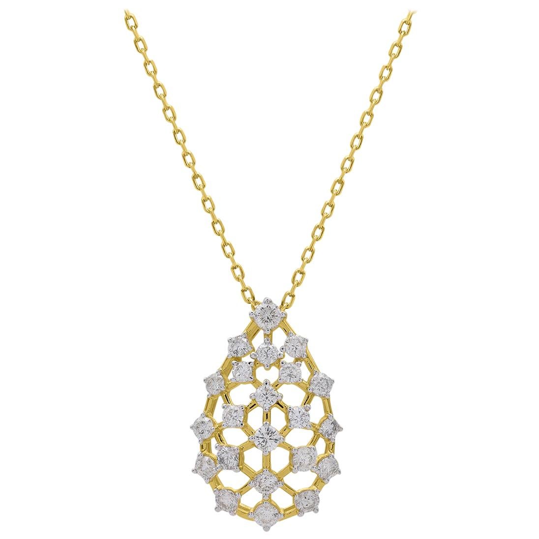 TJD 1.25 Carat Round Diamond 14 Karat Gold Filigree Pear Shape Fashion Pendant