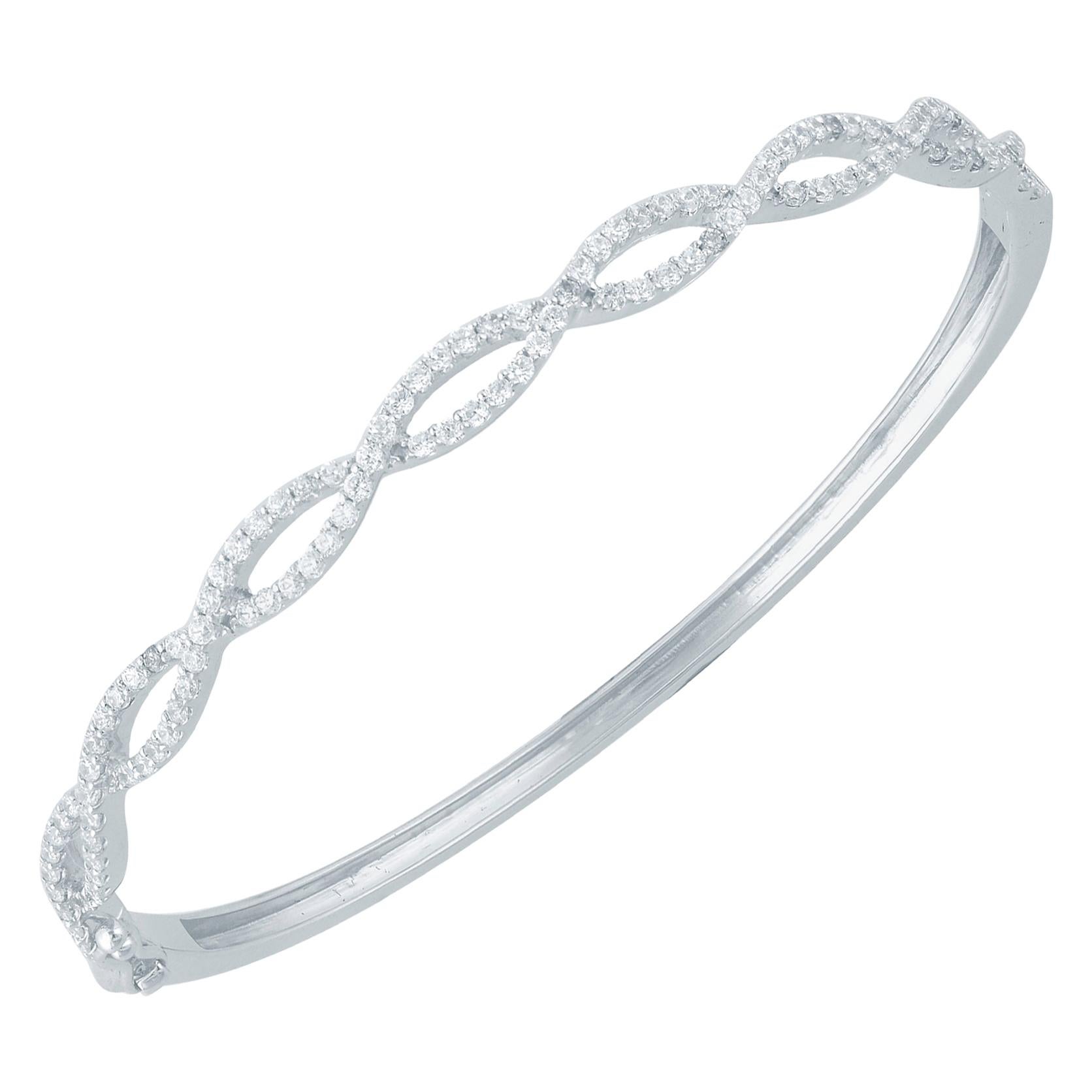 TJD 1.25 Carat Round Diamond 14 KT White Gold Crisscross Designer Fashion Bangle