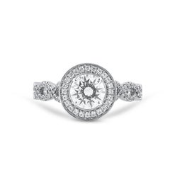 TJD 1.25 Carat Round Diamond 18 Karat White Gold Halo Twisted Shank Bridal Ring