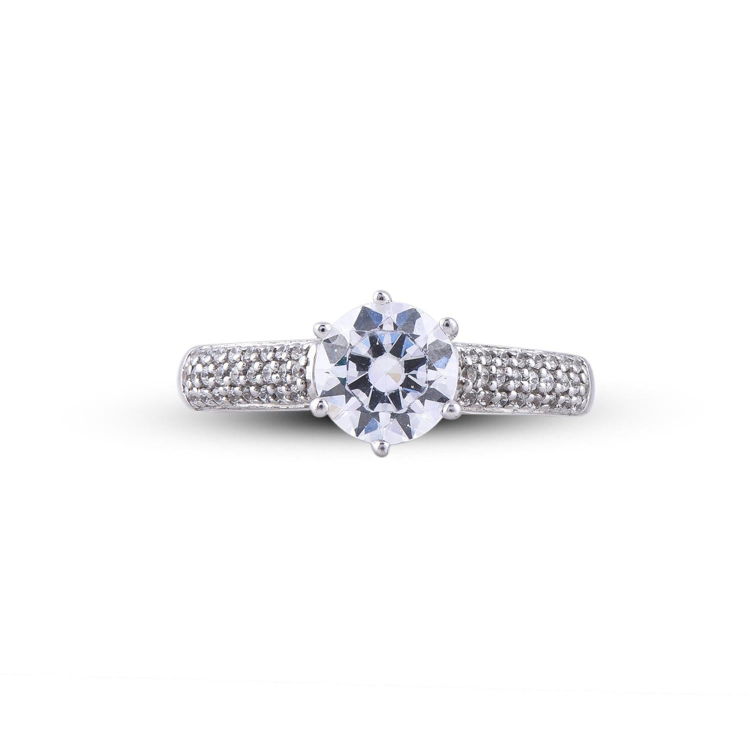 Contemporary TJD 1.25 Carat Round Diamond 18 Karat White Gold Solitaire Engagement Ring For Sale