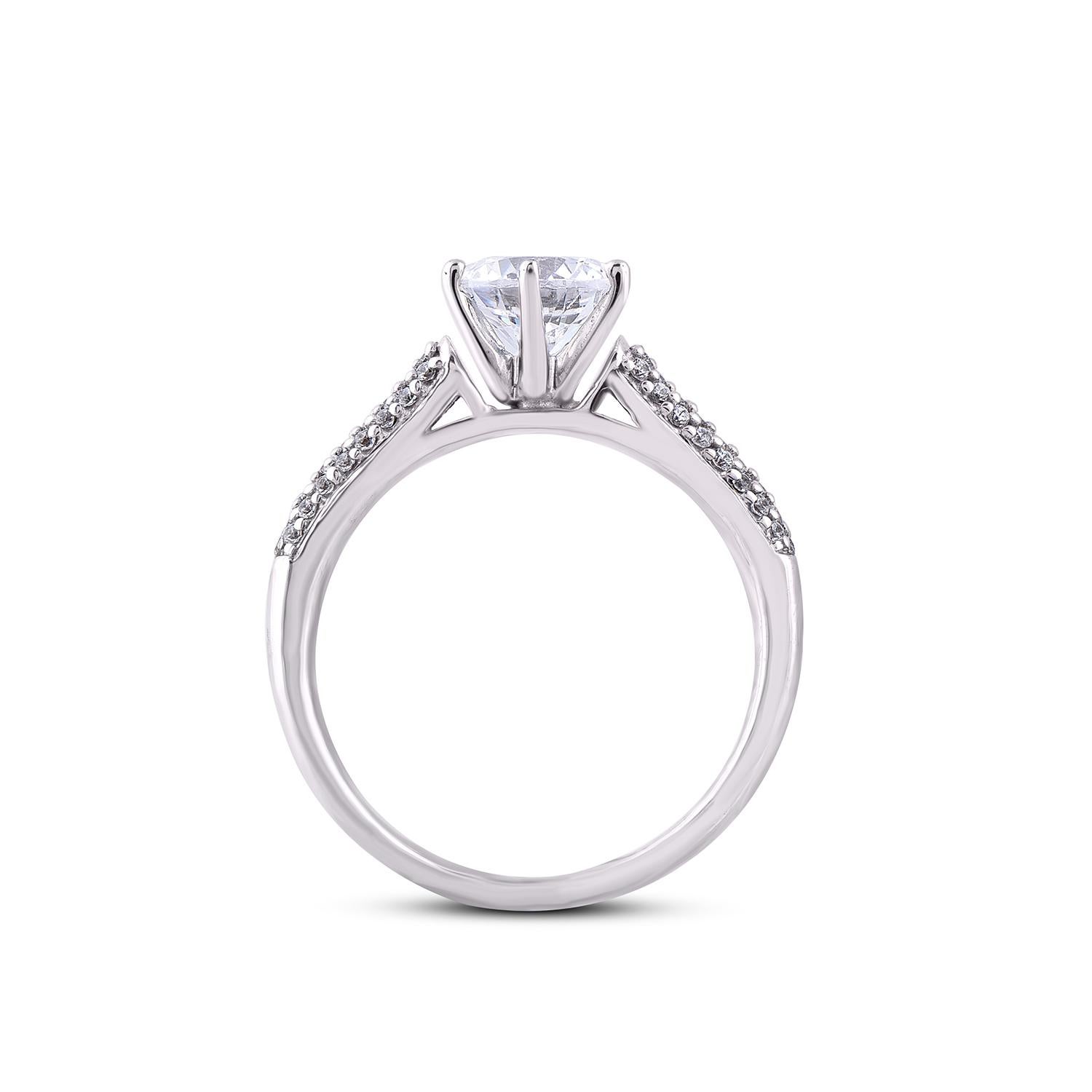 Women's TJD 1.25 Carat Round Diamond 18 Karat White Gold Solitaire Engagement Ring For Sale