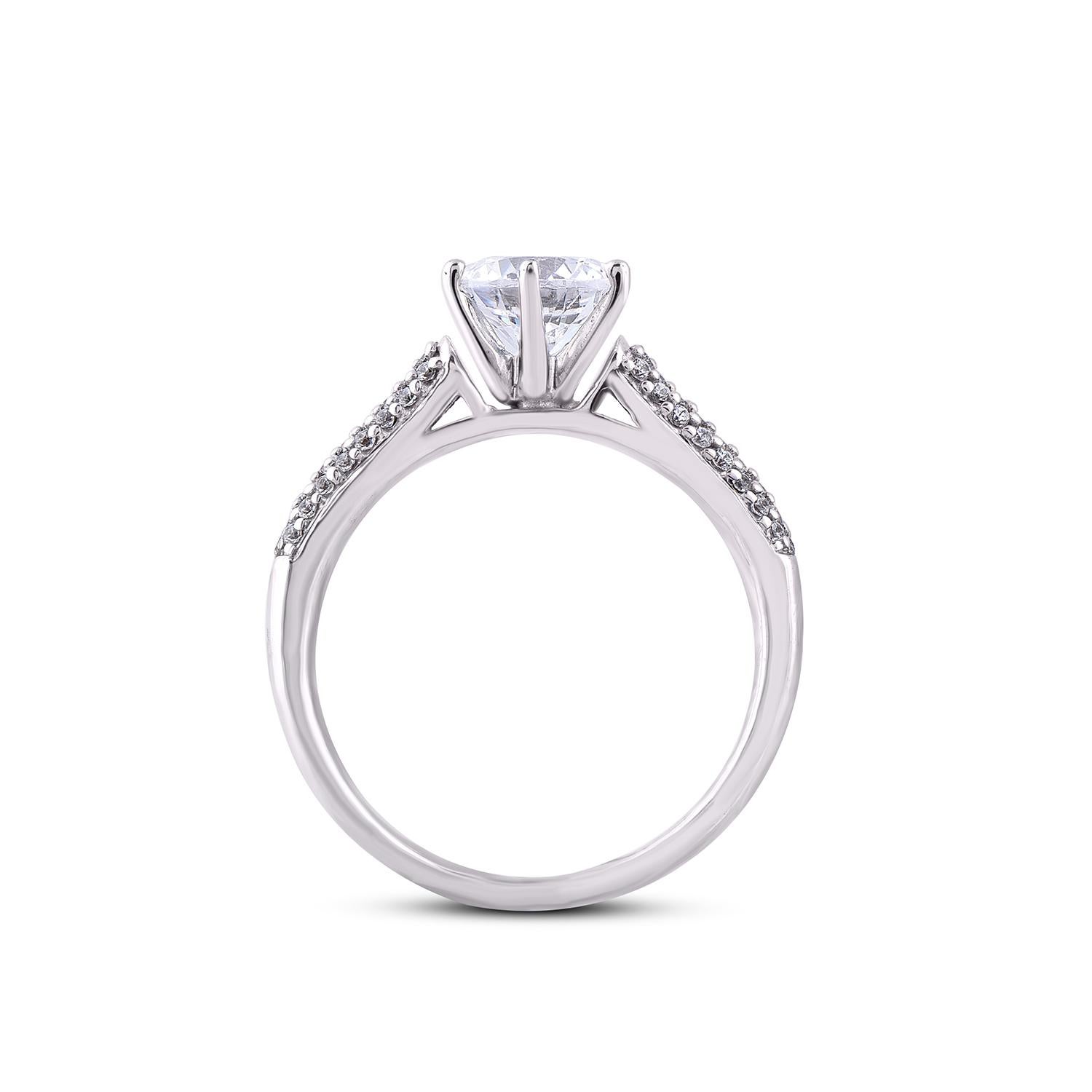 TJD 1.25 Carat Round Diamond 18 Karat White Gold Solitaire Engagement Ring In New Condition For Sale In New York, NY