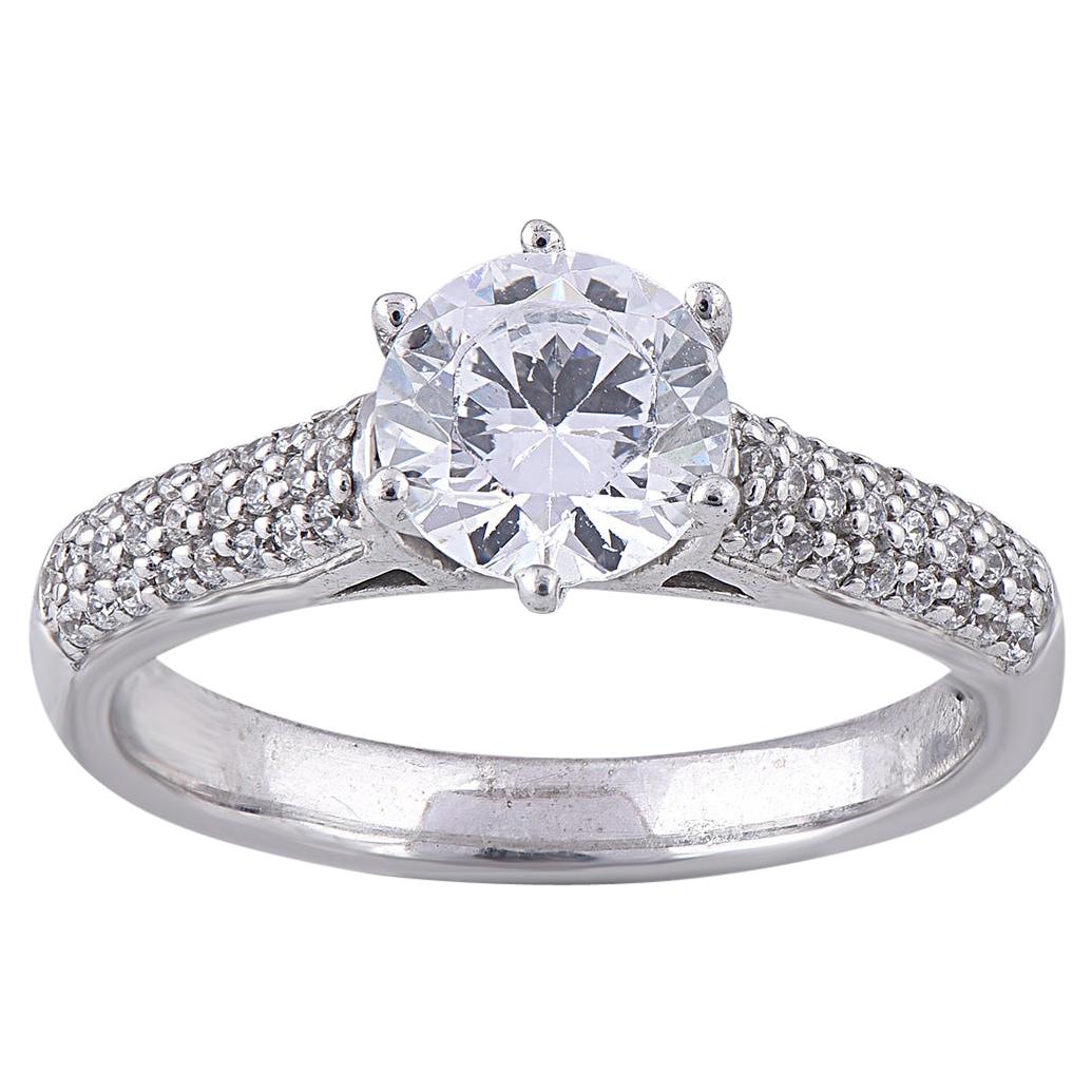 TJD 1.25 Carat Round Diamond 18 Karat White Gold Solitaire Engagement Ring