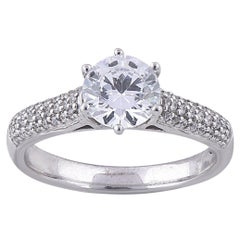 Bague de fiançailles solitaire en or blanc 18 carats avec diamant rond de 1,25 carat TJD