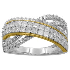TJD 1.25 Carat Round 
Princess Cut Diamond 14K Two-tone Cross over wedding Band