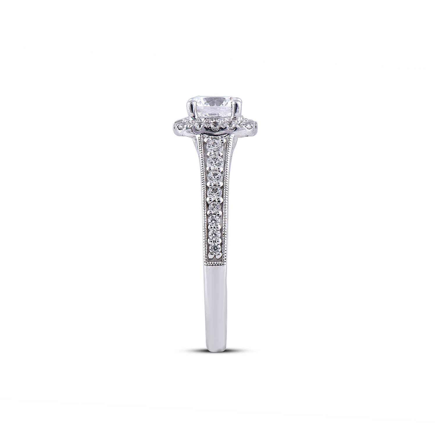 Taglio rotondo TJD 1,25 carati di diamante rotondo in oro bianco 18KT Anello di fidanzamento a forma di cuscino con aureola in vendita