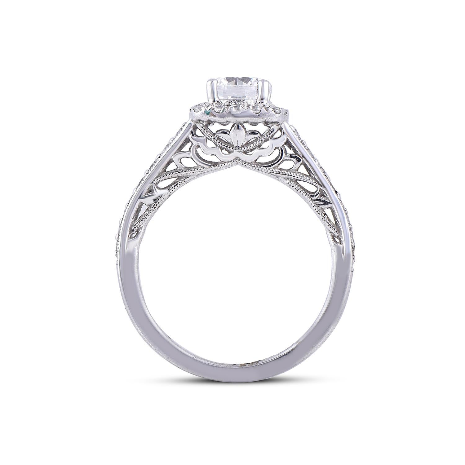 TJD 1,25 carati di diamante rotondo in oro bianco 18KT Anello di fidanzamento a forma di cuscino con aureola In condizioni Nuovo in vendita a New York, NY