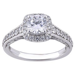 TJD Bague de fiançailles halo en or blanc 18 carats avec diamants ronds de 1,25 carat en forme de coussin