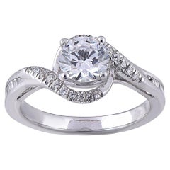 Anello di fidanzamento TJD con diamante rotondo e baguette da 1,25 carati in oro bianco 18KT con gambo curvo