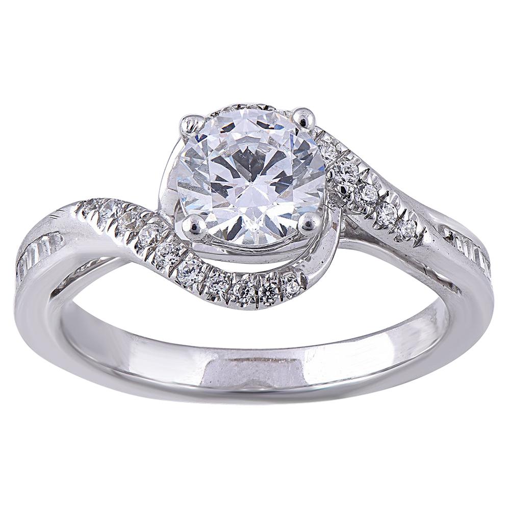 TJD 1.25Ct Round
Baguette Diamond 18KT White Gold Curved Shank Engagement Ring