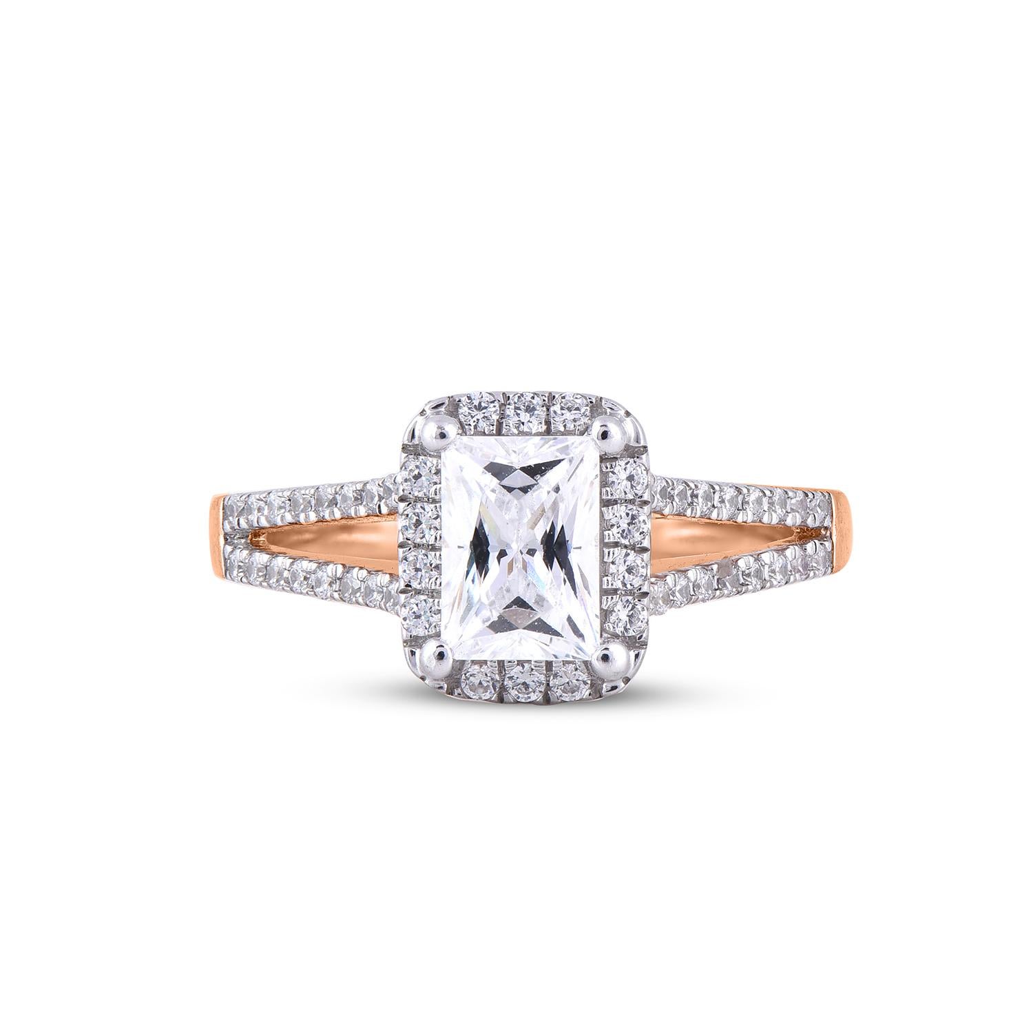 TJD 1,33 Karat Strahlender & Rundschliff Diamant-Verlobungsring aus 18 Karat Roségold (Art déco) im Angebot