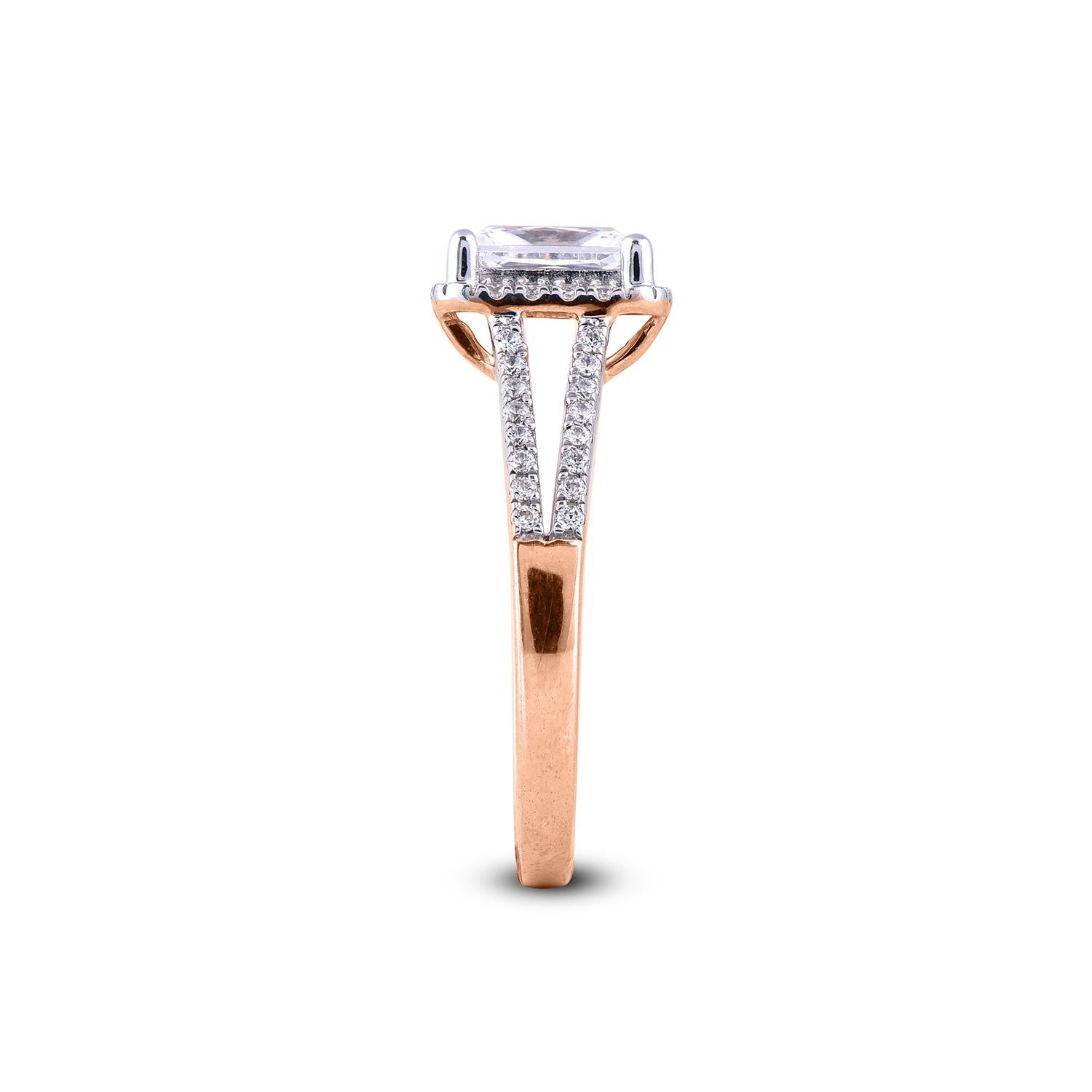 TJD 1,33 Karat Strahlender & Rundschliff Diamant-Verlobungsring aus 18 Karat Roségold (Radiantschliff) im Angebot