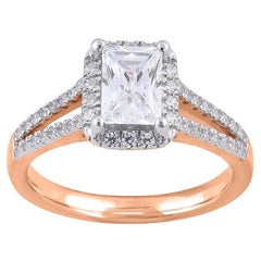 TJD 1.33 Carat Radiant & Round Cut Diamond 18 Karat Rose Gold Engagement Ring