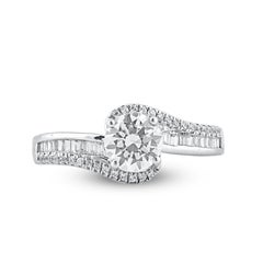 TJD 1.33 Carat Round & Baguette Diamond 14KT Gold Entangled Engagement Ring
