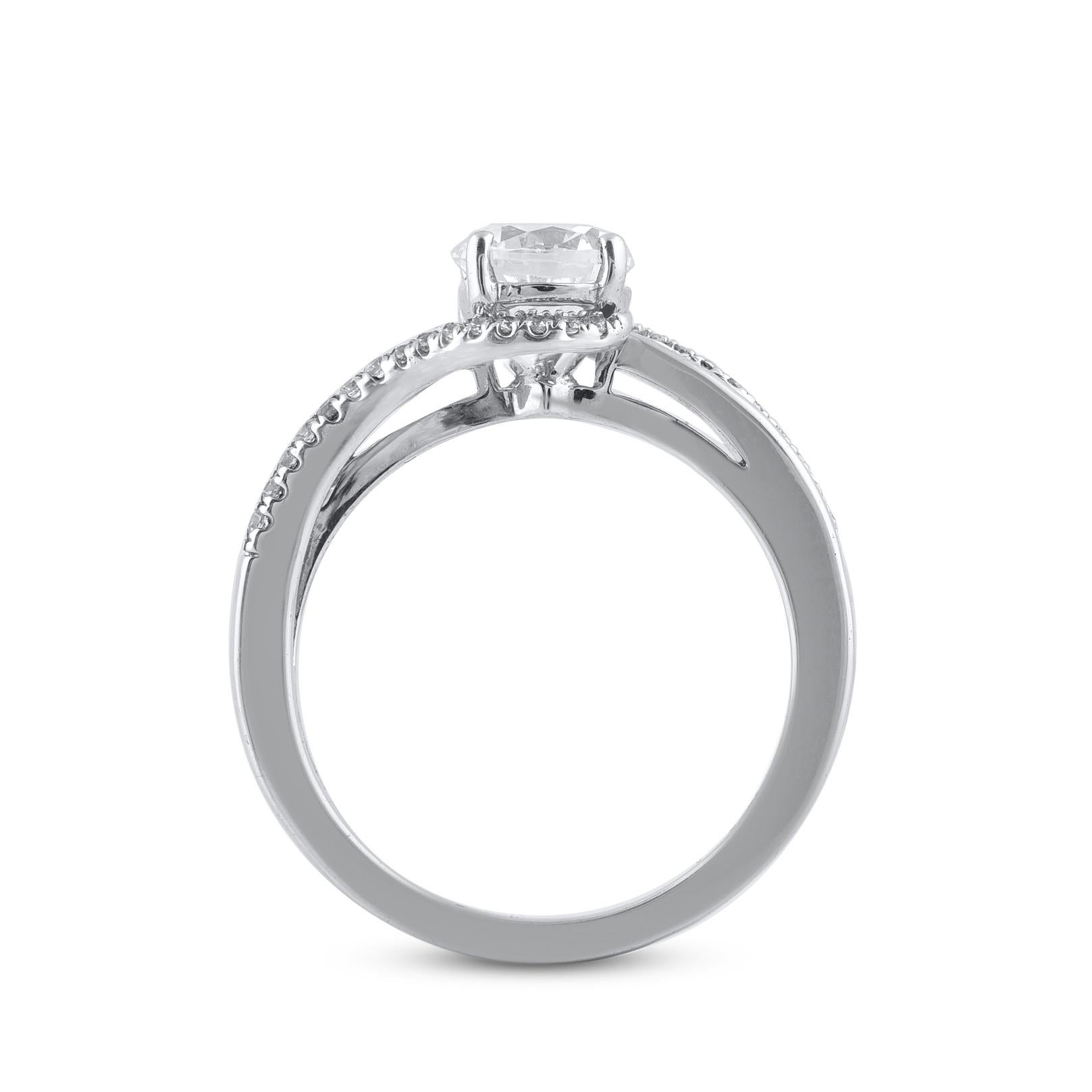 TJD 1.33 Carat Round & Baguette Diamond 14KT Gold Entangled Engagement Ring In New Condition For Sale In New York, NY