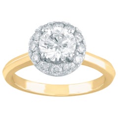TJD 1.33 Cts Round Diamond 18Kt Yellow Gold Classic Halo Cluster Engagement Ring