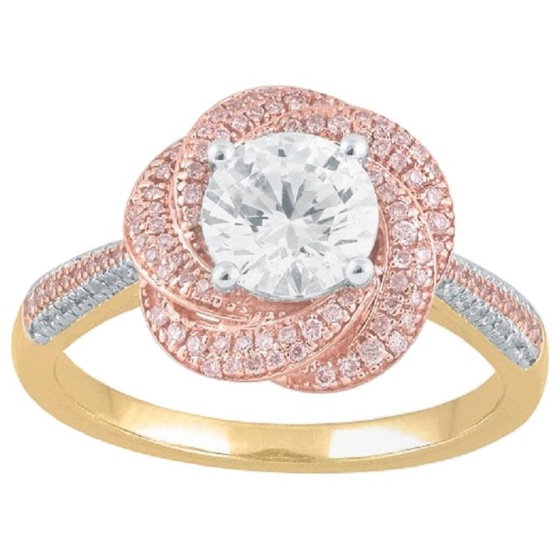 TJD 1.33 Ct Nat Pink Rosé/White Diamond 18K Yellow and Rose Gold Engagement Ring For Sale