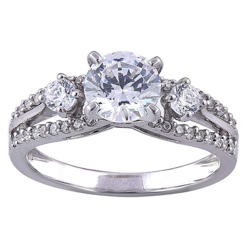 TJD 1.33 Carat Round Diamond 18 Karat White Gold Vintage 3 Stone Wedding Ring