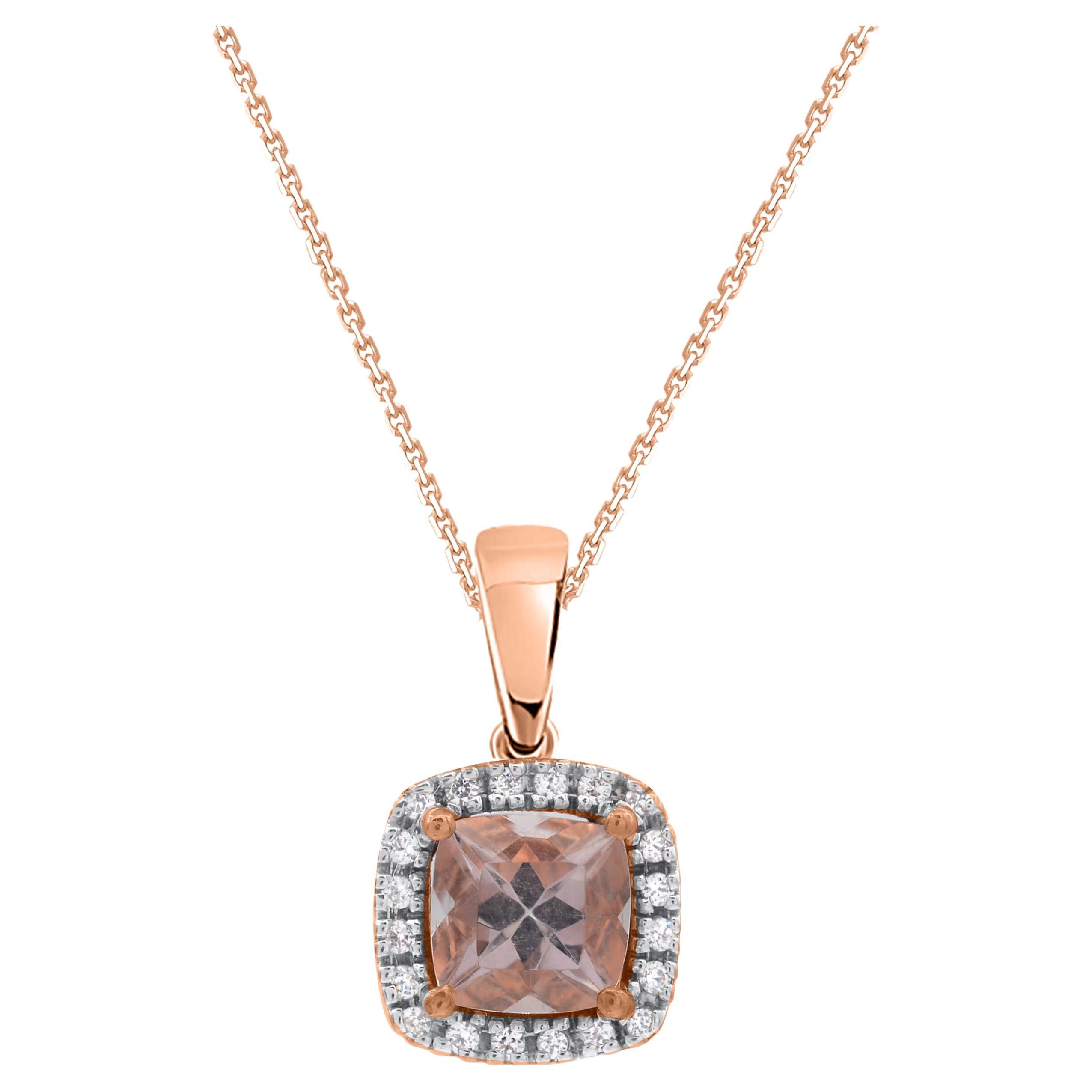 TJD 1.35 Carat Morganite 
Diamond 14KT Gold Cushion Frame Halo Pendant Necklace