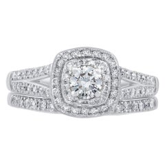 TJD 0.75 Carat Round Diamond 14 Karat White Gold Enchanting Engagement Ring