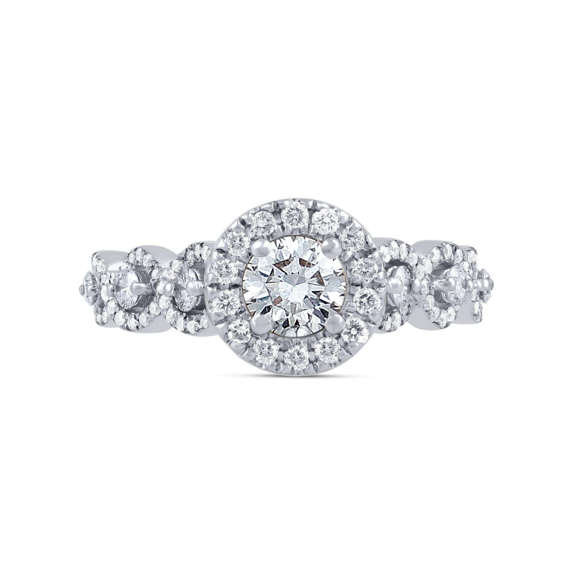 Contemporary TJD 1.00 Carat Diamond 14 Karat White Gold Bridal/Engagement Halo Twist Ring For Sale