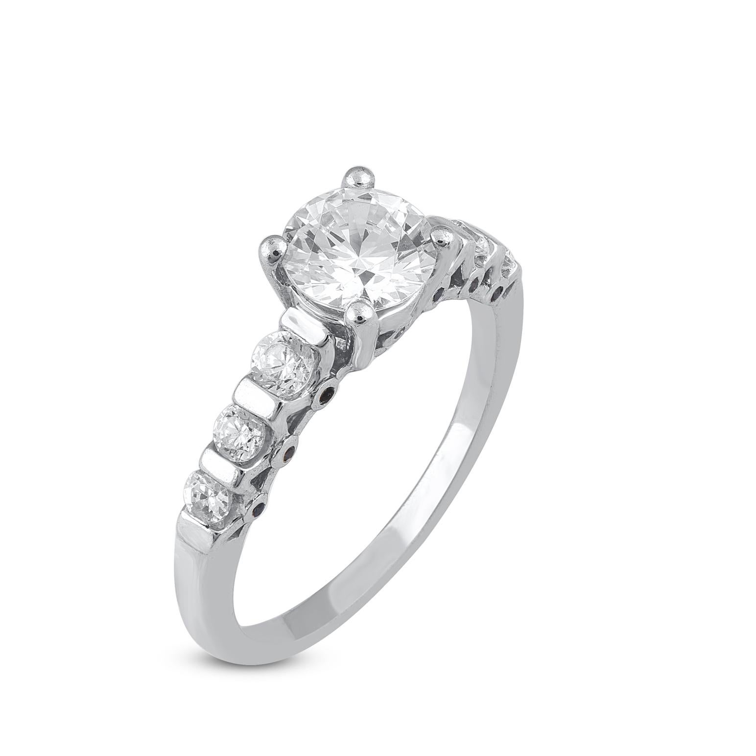 Contemporain Bague de fiançailles solitaire en or blanc 18 carats avec diamant rond de 1,40 carat TJD en vente