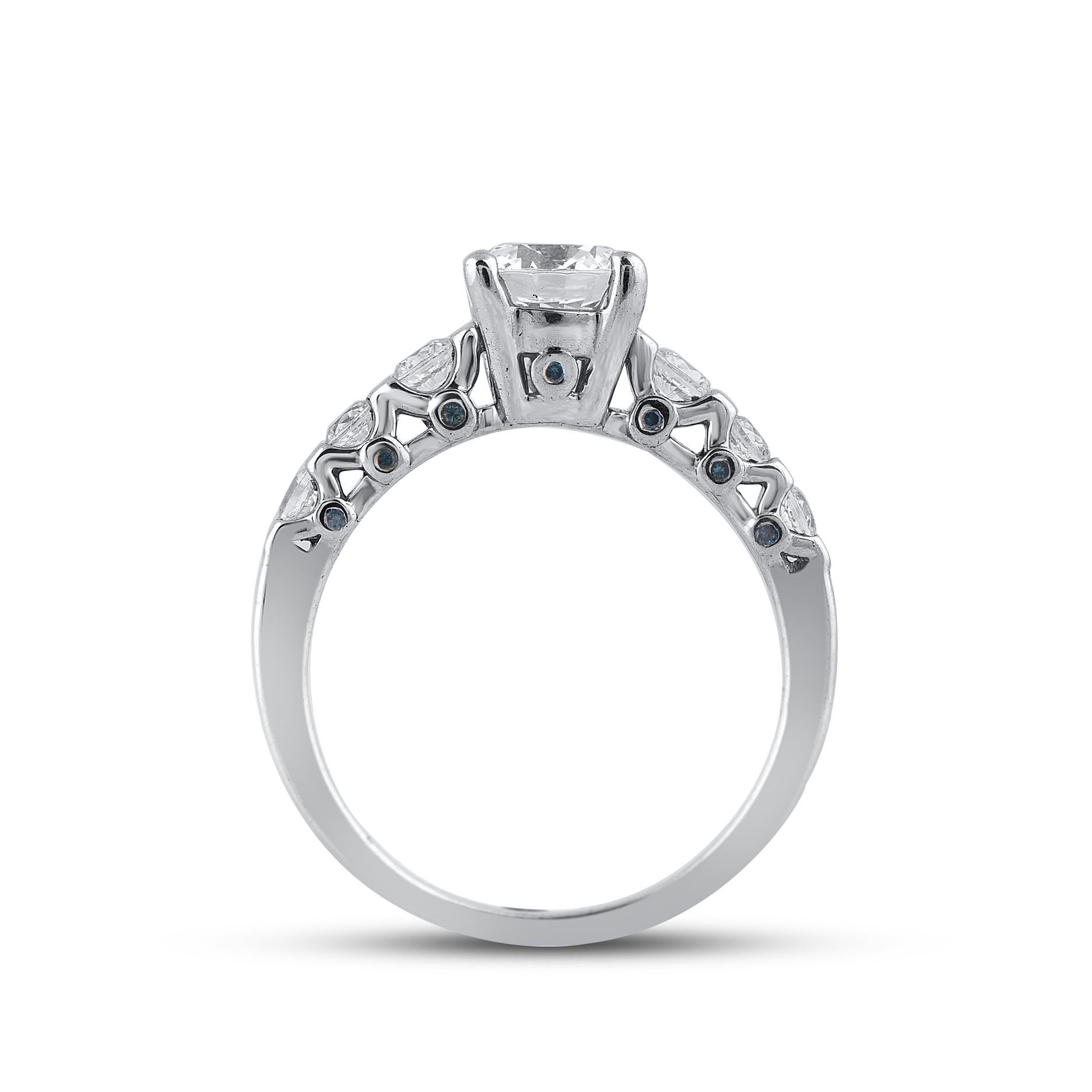 Bague de fiançailles solitaire en or blanc 18 carats avec diamant rond de 1,40 carat TJD Neuf - En vente à New York, NY