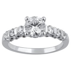 TJD 1.40 Carat Round Diamond 18 Karat White Gold Halo Solitaire Engagement Ring