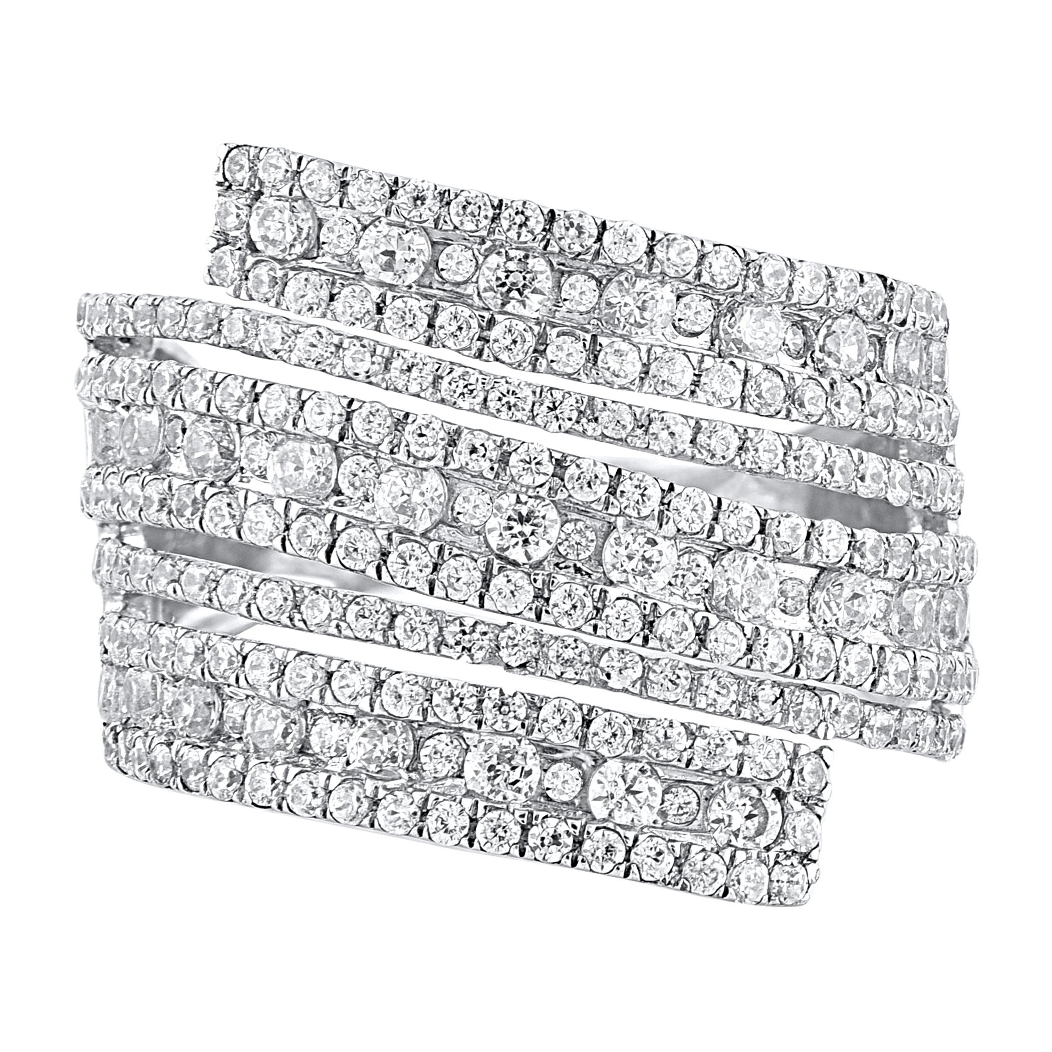 Modern TJD 1.45 Carat Brilliant Cut Diamond 14 Karat White Gold Spiral Band Ring For Sale
