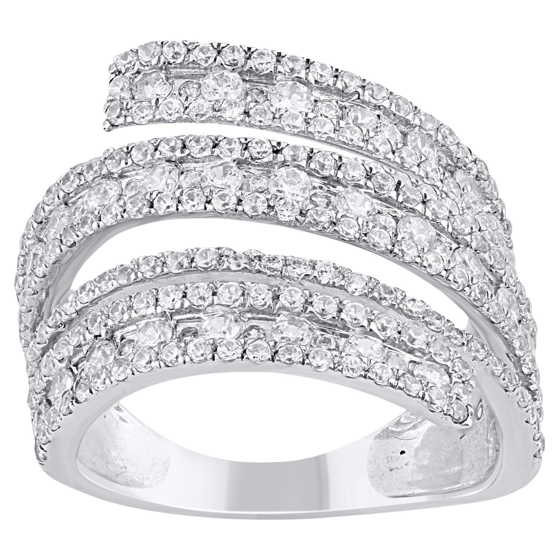 TJD 1.45 Carat Brilliant Cut Diamond 14 Karat White Gold Spiral Band Ring For Sale