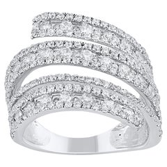 TJD 1.45 Carat Brilliant Cut Diamond 14 Karat White Gold Spiral Band Ring