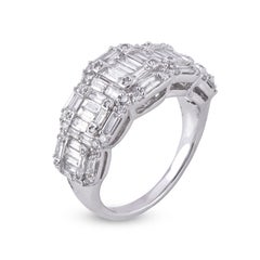 TJD 1,50 Karat 14 KT Weißgold Baguette/Runde Cluster 5 Stein Verlobungsring