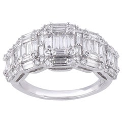 TJD 1.50 Carat 14 Kt White Gold Baguette/Round Cluster 5 Stone Engagement Ring