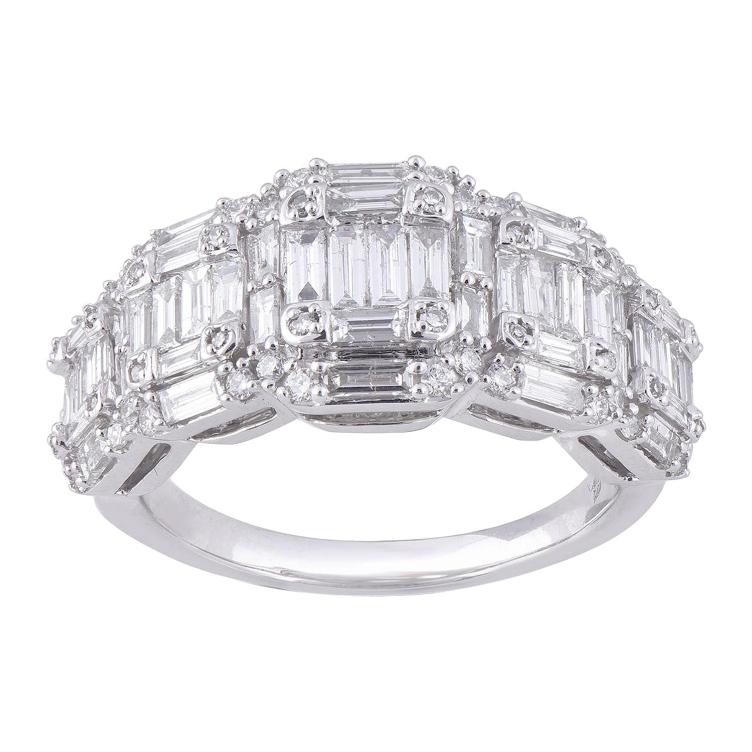 TJD 1.50 Carat 14 KT White Gold Baguette/Round Cluster 5 Stone Engagement Ring en vente