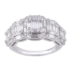 TJD 1.50 Carat 14 KT White Gold Baguette/Round Cluster 5 Stone Engagement Ring