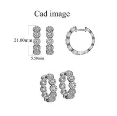 TJD 1.50 Carat 5 Stone Diamond 18K Yellow Gold Halo Cluster Hoop Huggie Earrings