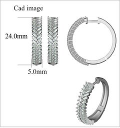 TJD 1.50 Carat Baguette Diamond 14K White Gold Channel Set Huggie Hoop Earrings