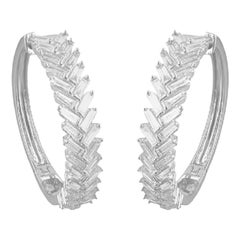 TJD 1.50 Carat Baguette Diamond 14K White Gold Channel Set Huggie Hoop Earrings