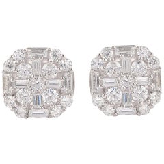 TJD 1.50 Carat Round and Baguette 18 Karat White Gold Diamond Composite Earrings