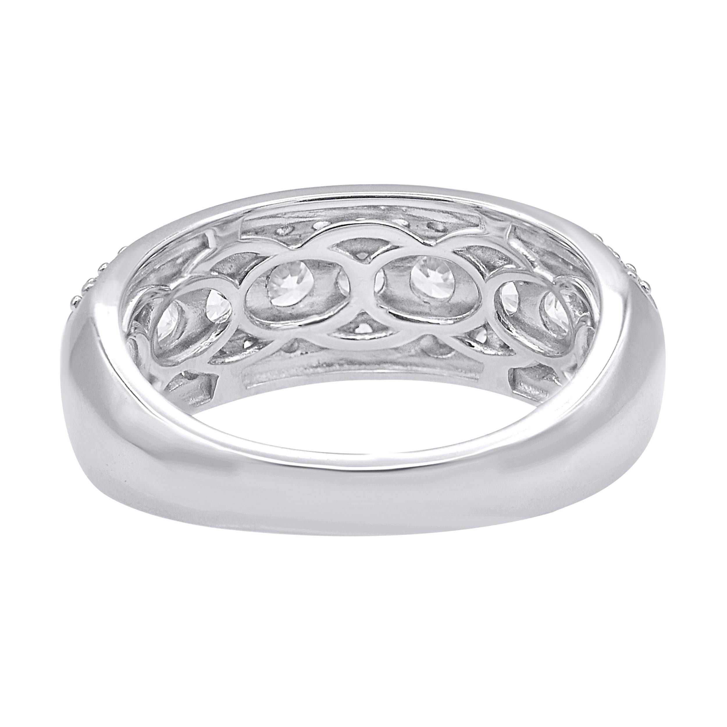 Contemporary TJD 1.50 Carat Brilliant cut Diamond 14 Karat White Gold Wedding Band Ring For Sale